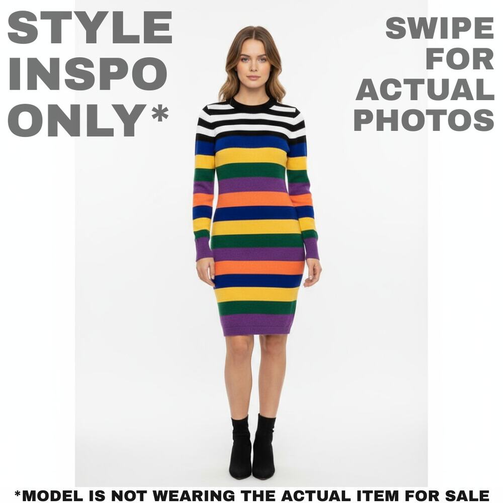 Hot & Delicious Small/Med Rainbow Striped Bodycon Sweater Dress [0329] - Picture 2 of 6